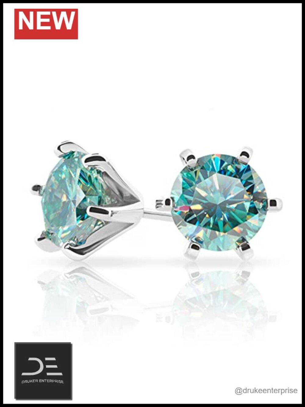 Moissanite Stud Earrings Round Cut 2.0ct 18K White Gold Plated Silver
